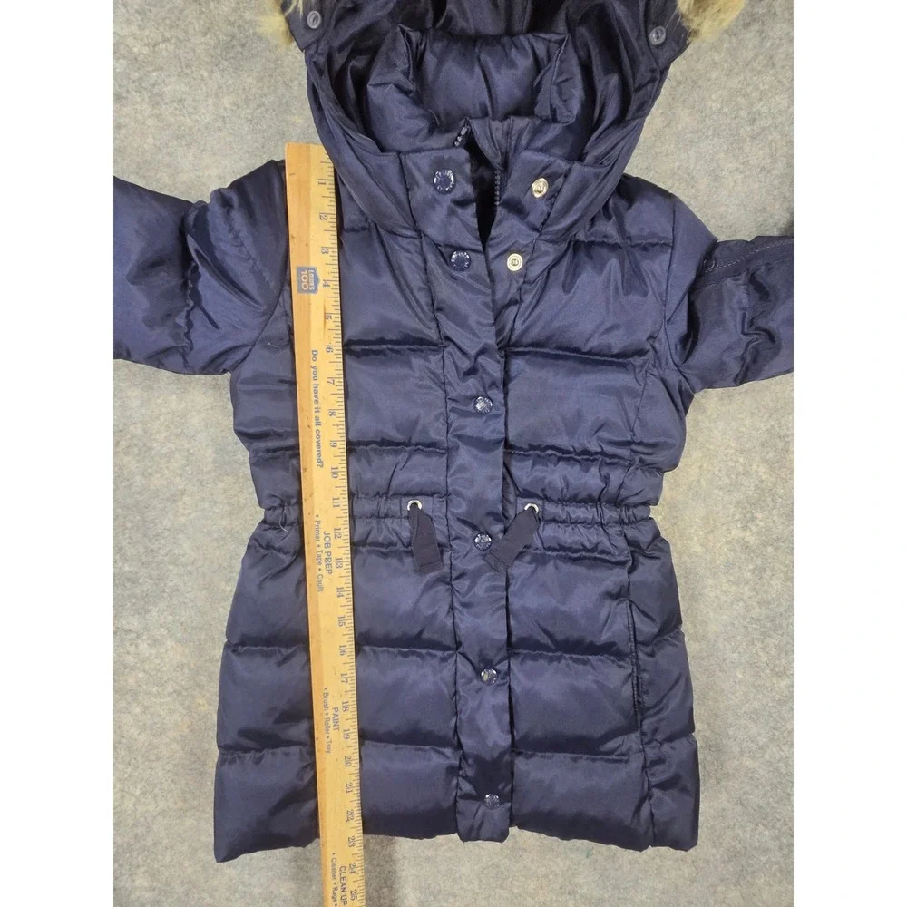 Gap Kids Girls Navy Blue Down Puffer Parka Faux Fur Hood Coat Size S 6-7